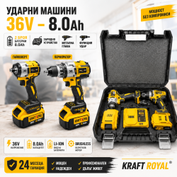 Безчеткови Акумулаторни Винтоверт и Гайковерт 36V-8Ah KraftRoyal