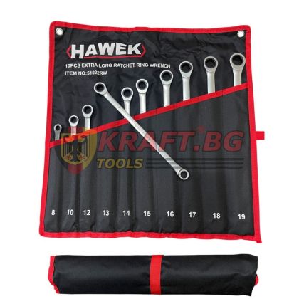 Удължени ключове прави лули с тресчотка 8-19мм , HAWEK , 51022RW