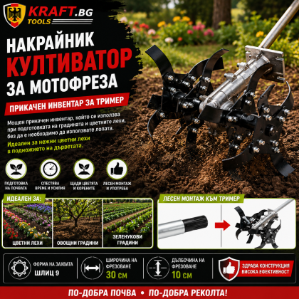 Мотофреза - прикачен култиватор за бензинов двигател на храсторез - Фреза за Тример